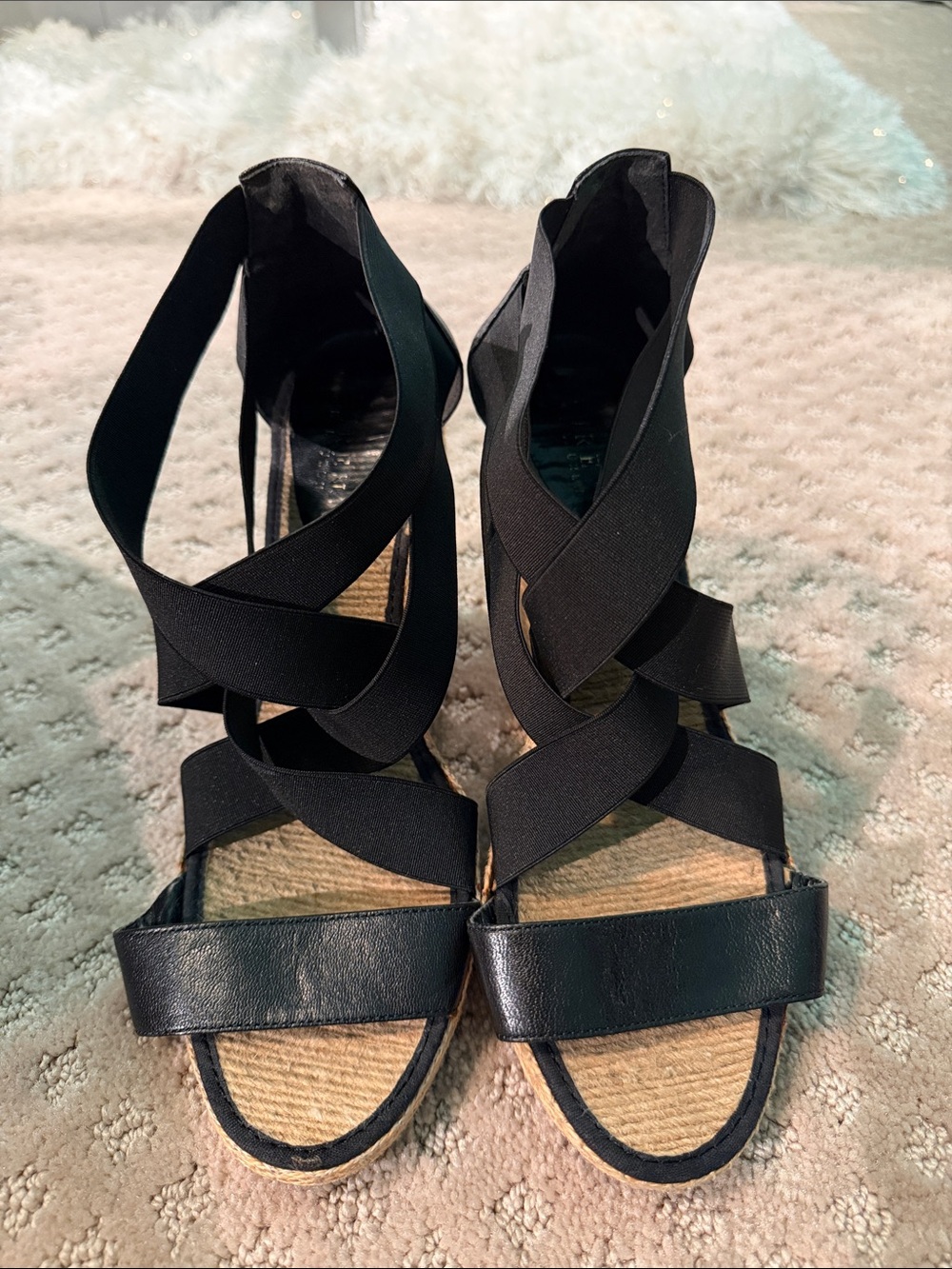 Lauren Ralph Lauren Black Crisscross Espadrille Wedge Sandals